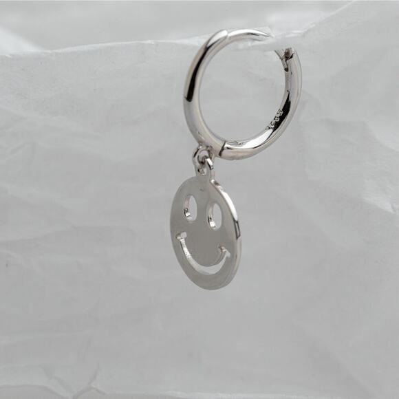 Smiley Face Hoop Earrings, 925 Sterling Silver Gold Plated Earrings, - Picture 6 of 7